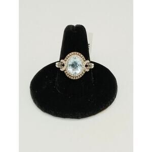 D'Joy 925 Aquamarine natural champagne w white diamond Sz 9